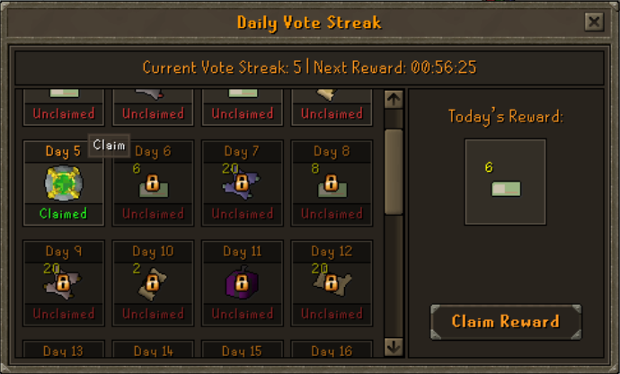 Daily Vote Streak reward interface