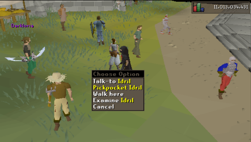Idril pickpocket option in the home thieving area