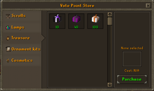 Vote Store treasure category with mystery boxes