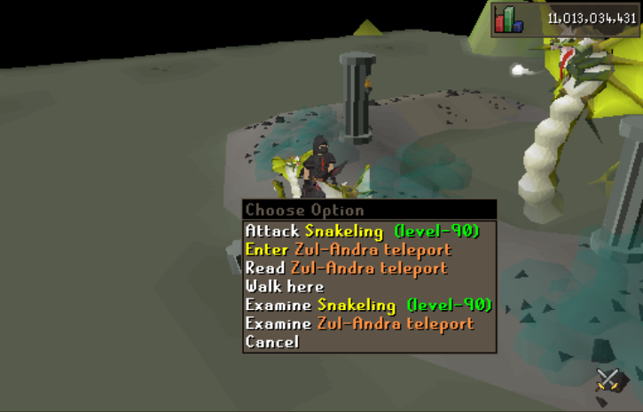 Zul-Andra teleport right-click interaction near Zulrah